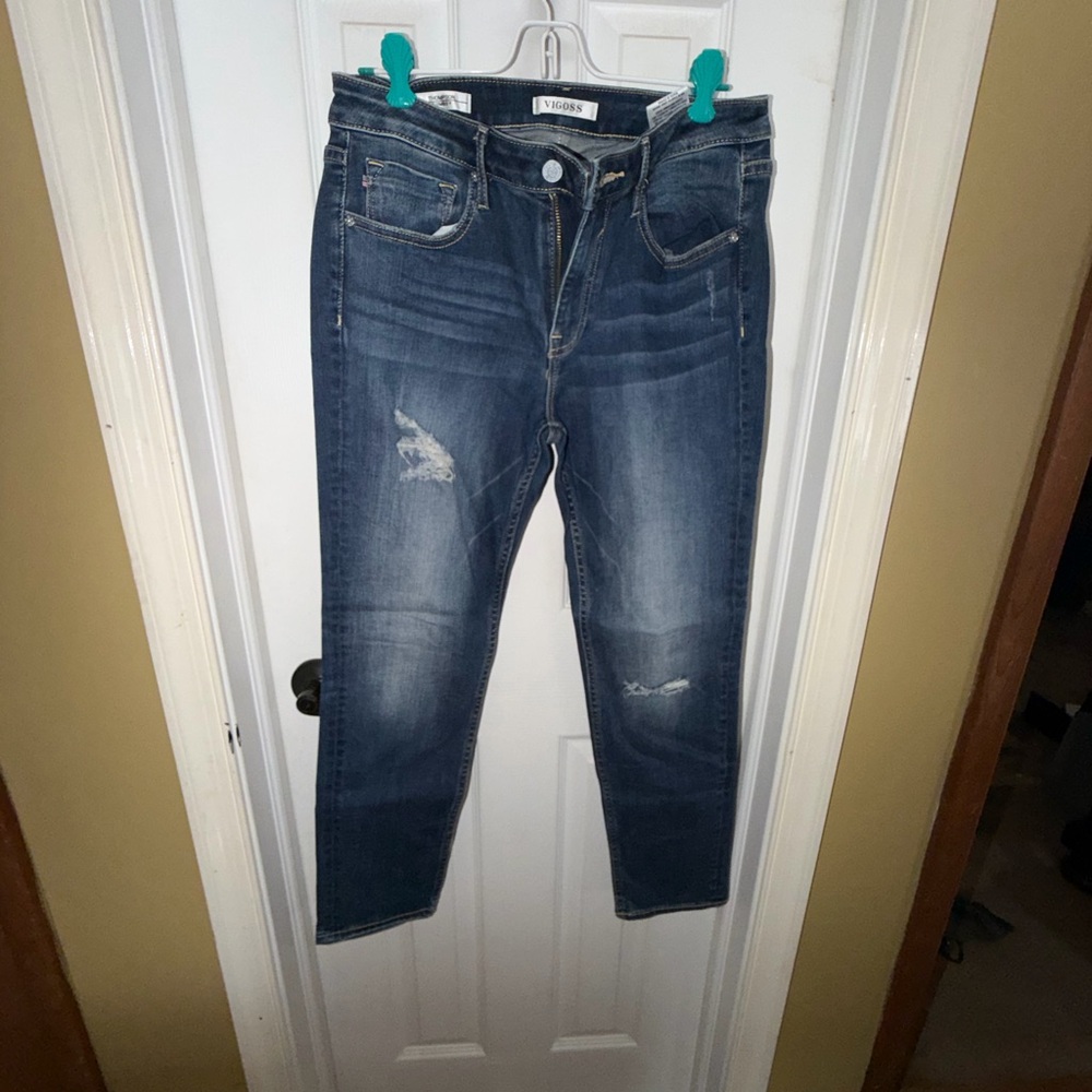 Vigoss Women's Skinny Jeans - Dark Blue Denim with Fading